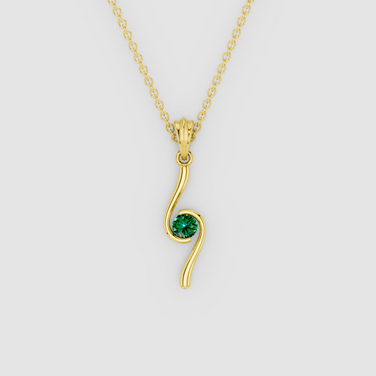 Iris – Round Emerald Swirl Drop Pendant in 18KT Gold