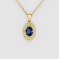 Celestia – Oval-Cut Blue Sapphire Solitaire Openwork Pendant in 18KT Gold