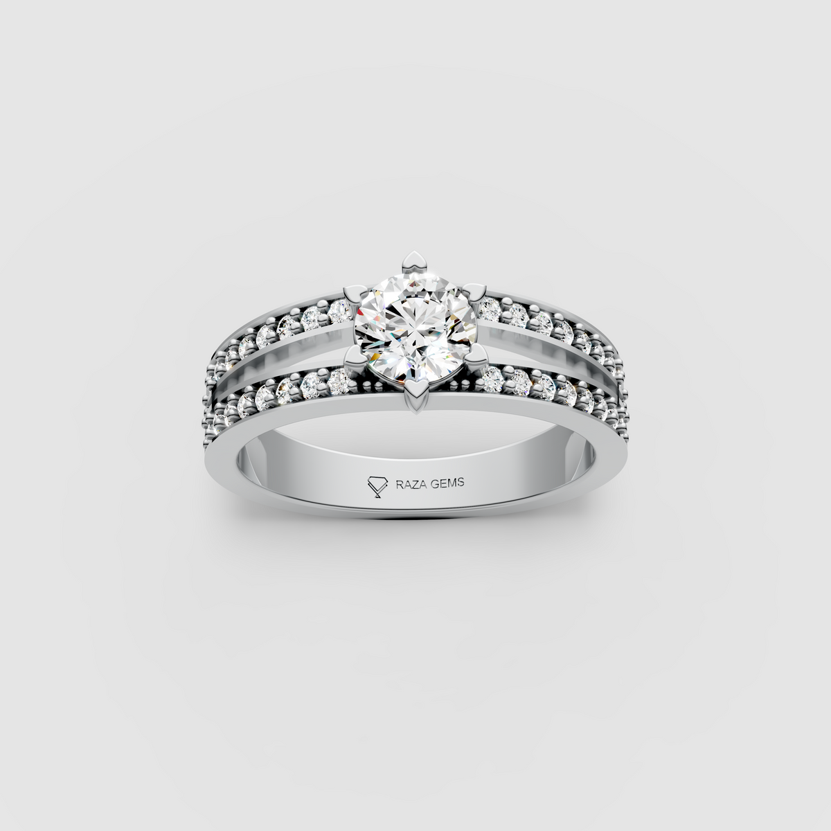 Bonnie – 18K Gold Moissanite Solitaire Engagement Ring with Accent Stones