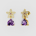Emma - Regal Bloom 18K Gold Amethyst Heart and Sparkling Moissanite Dangle Earrings