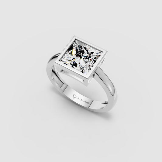 Phoebe – Princess Cut Moissanite Bezel-Set Engagement Ring in 18KT Gold