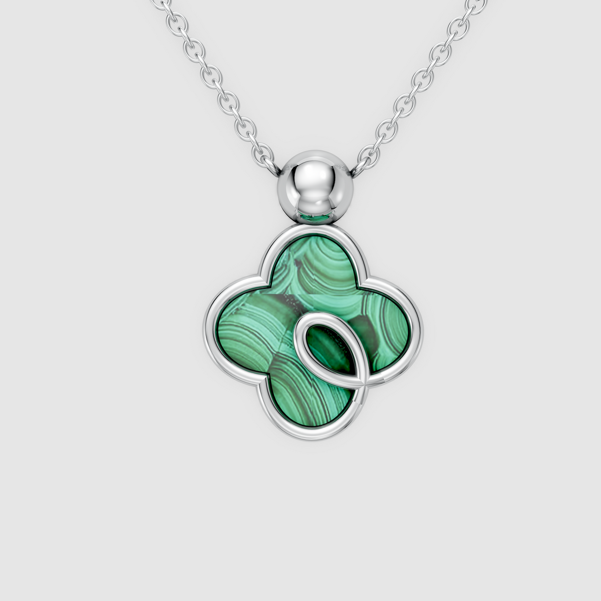 Grace – Natural Malachite Clover Pendant with Gold Loop Accent in 18KT Gold