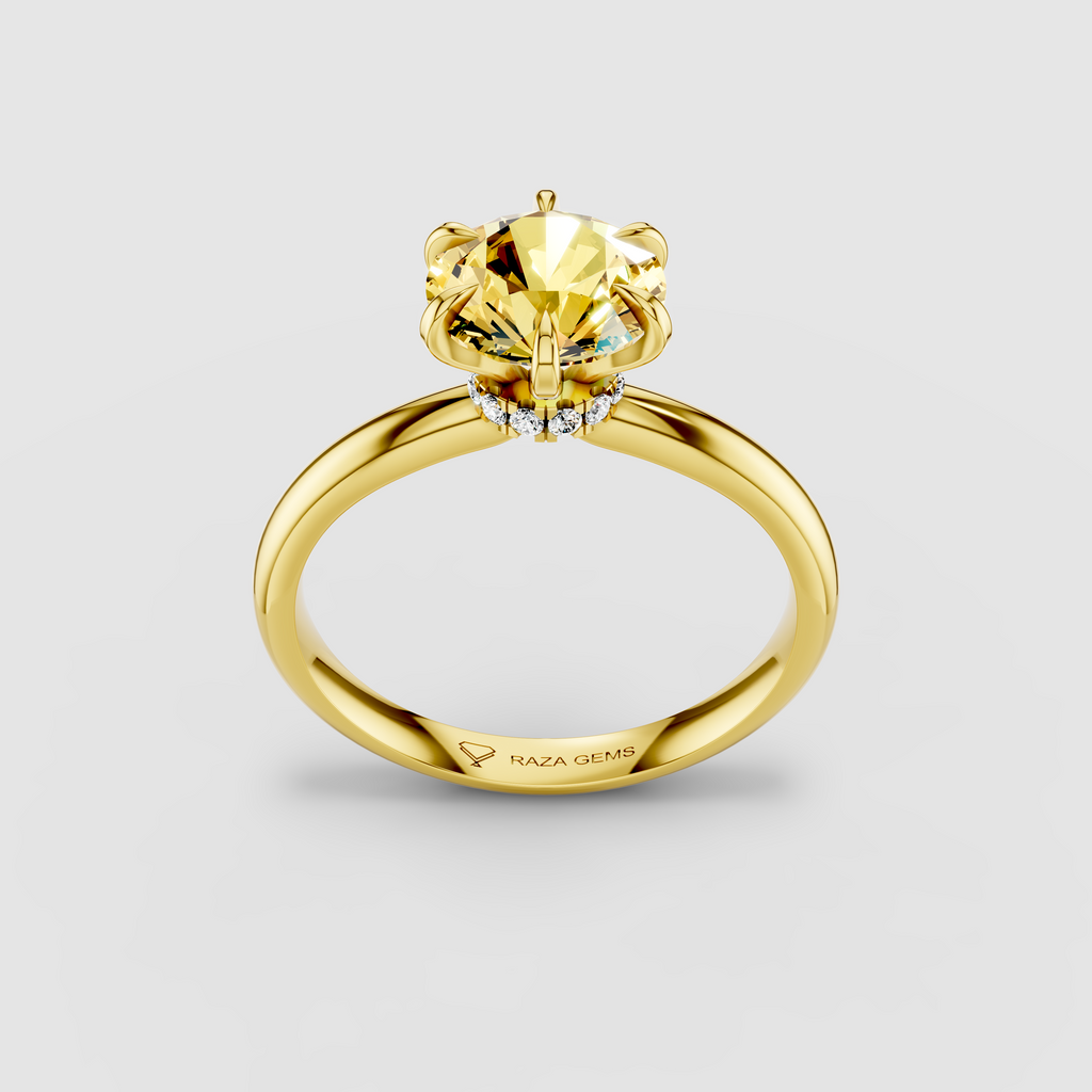 Isabella - 18K Gold Round Yellow Sapphire Solitaire with Hidden Moissanite Halo Ring