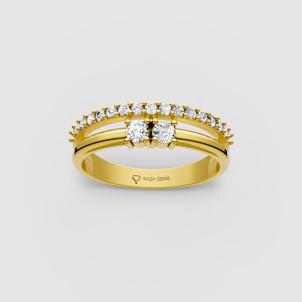 Emily - Two-Stone & Pavé Moissanite Split Band Ring | 18K Yellow, White & Rose Gold