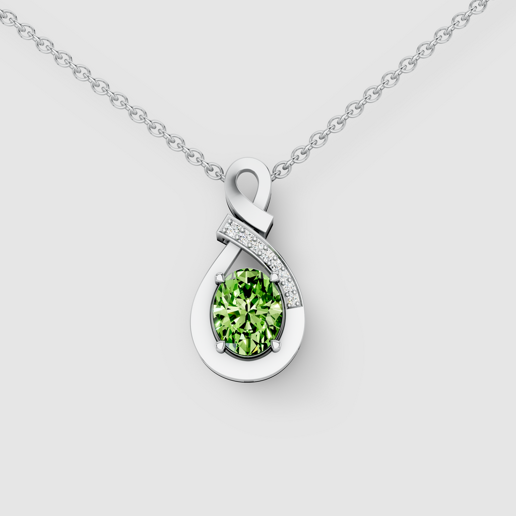 Jessica - Solid 18K Gold Peridot Infinity Twist Pendant with Sparkling Moissanite"
