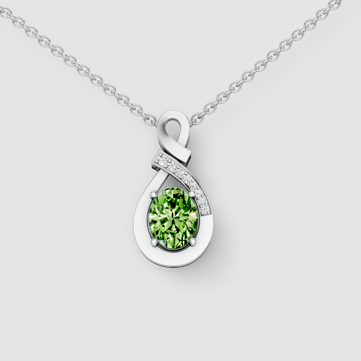 Jessica - Solid 18K Gold Peridot Infinity Twist Pendant with Sparkling Moissanite"