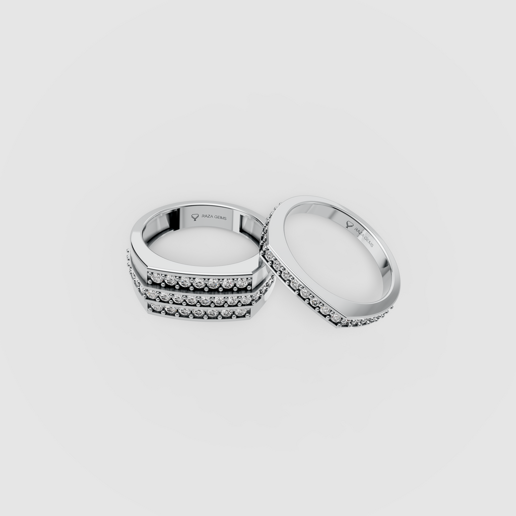 Mila – 18K Solid Gold Moissanite Triple & Single Row Channel Couple Bands