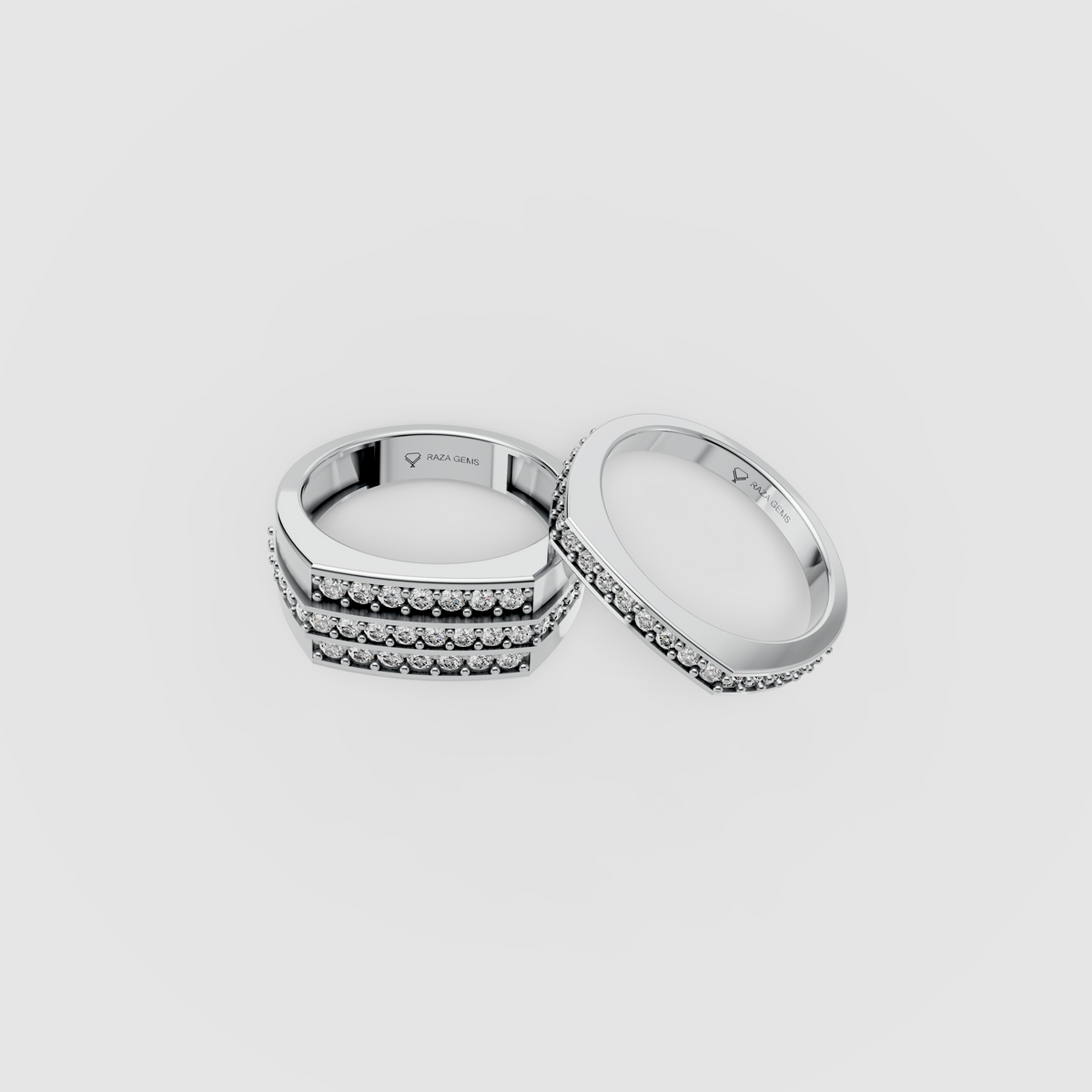 Mila – 18K Solid Gold Moissanite Triple & Single Row Channel Couple Bands