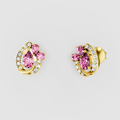Shirley - Solid 18K Gold Pink Sapphire Cluster & Moissanite Swirl Earrings