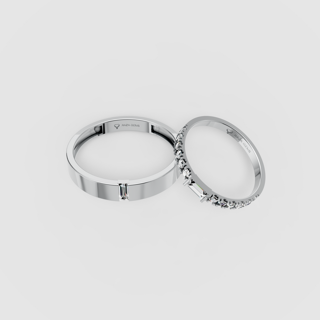Maisie – Minimalist Baguette Moissanite Couple Band Set in 18KT Gold