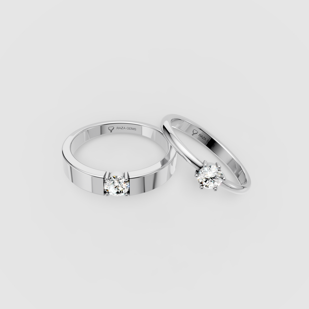 Emily – 18K Solid Gold Round Moissanite Solitaire Couple Band Set