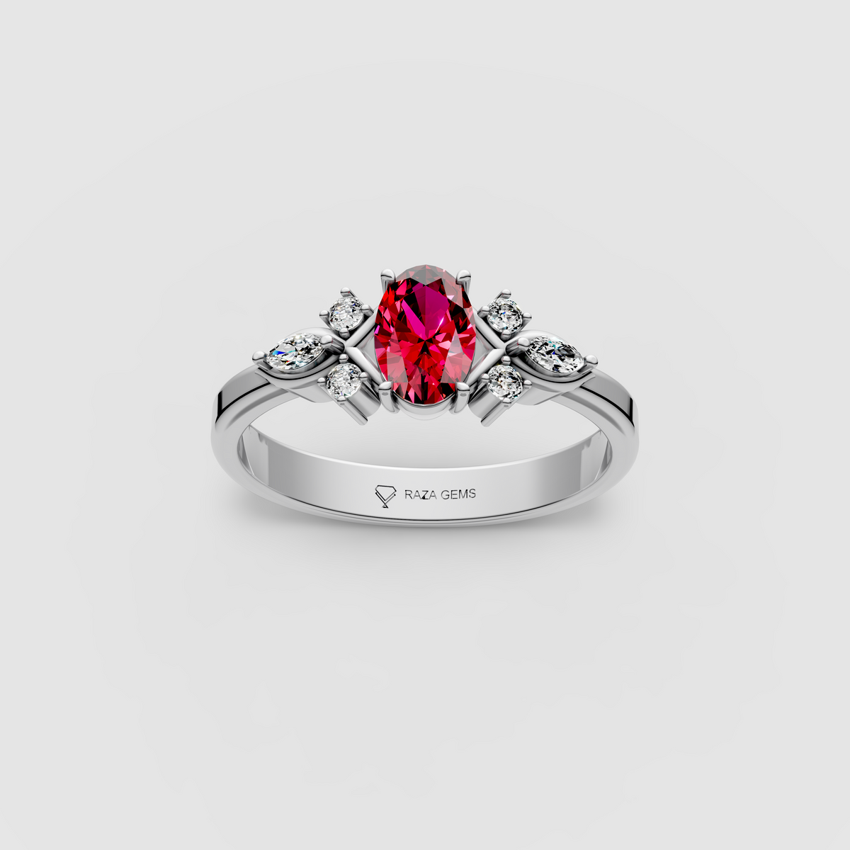 Vintage – Inspired Oval Ruby & Moissanite Statement Ring in 18K Gold