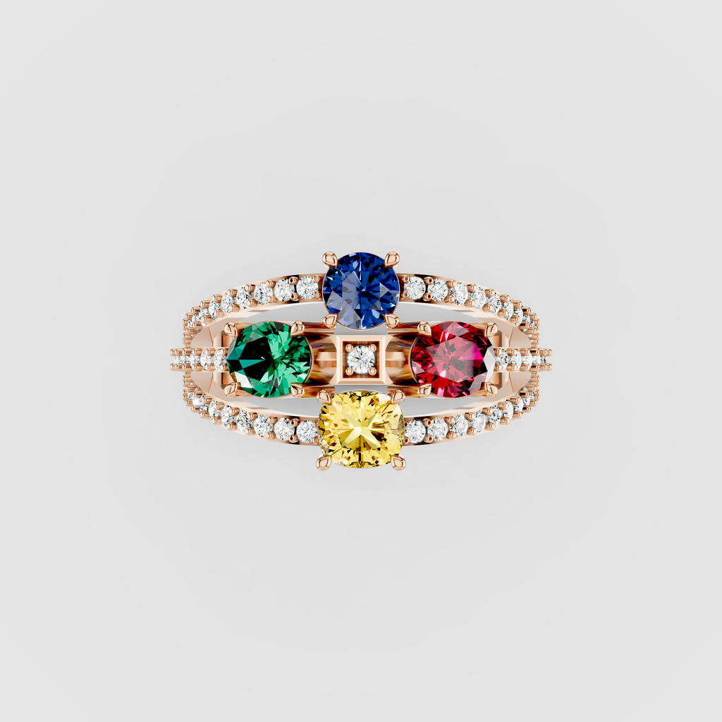 Olivia - Solid 18K Gold Sapphire, Emerald, Ruby & Moissanite Ring
