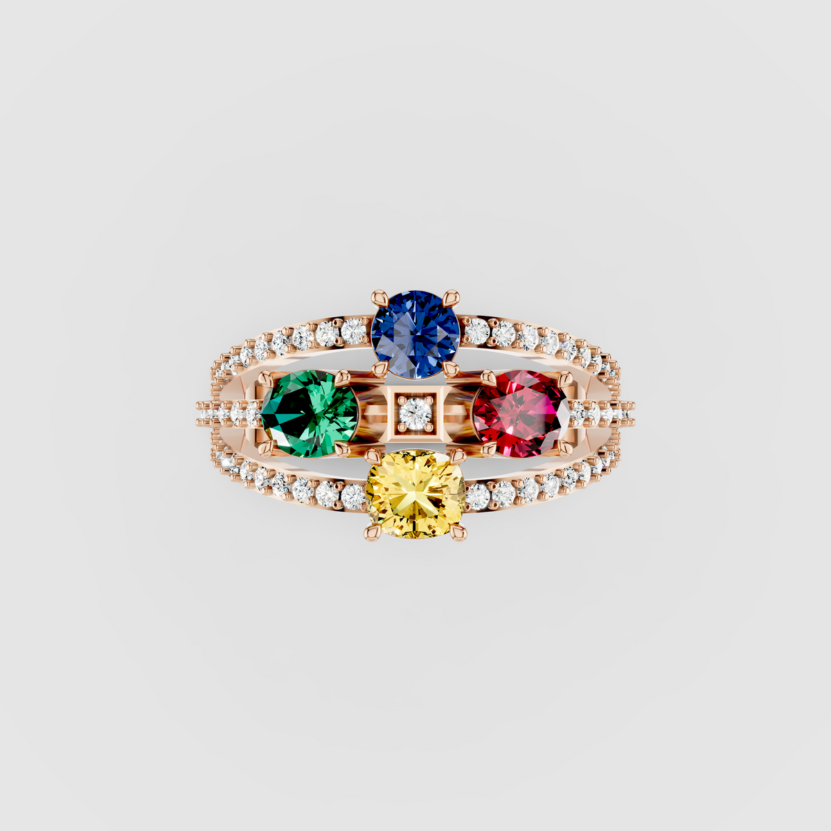 Olivia - Solid 18K Gold Sapphire, Emerald, Ruby & Moissanite Ring