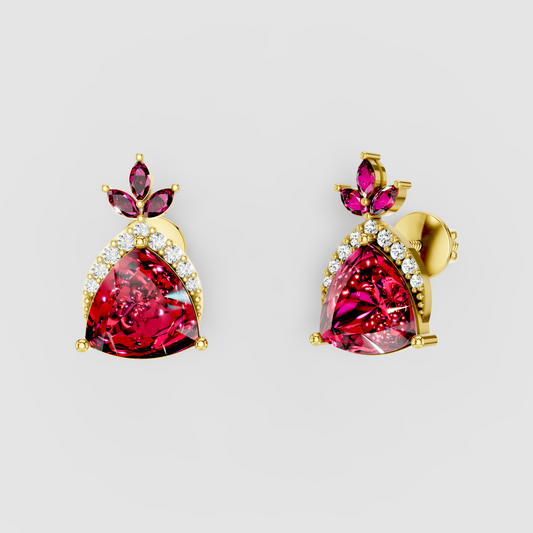 Dorothy - 18K Gold Trillion Red Garnet & Sparkling Moissanite Studs"