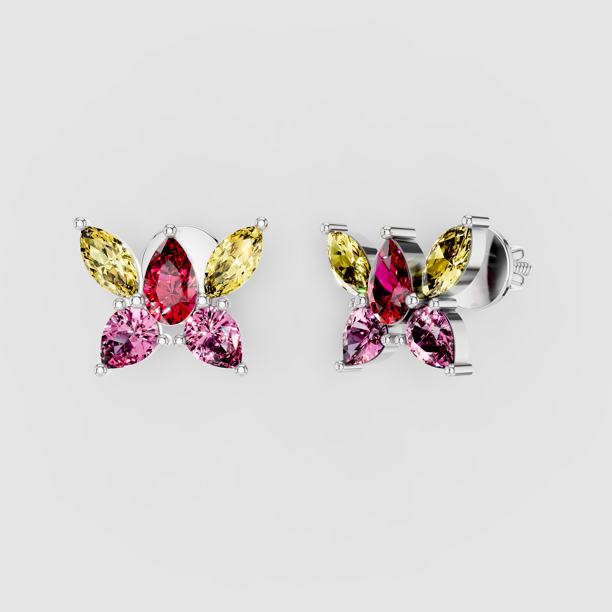 Pamela - 18K Gold Ruby, Pink & Yellow Gemstone Stud Earrings"