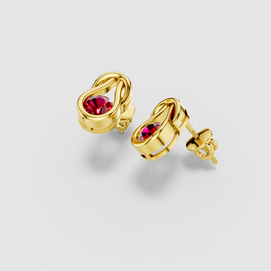 Barbara - 18K Gold Natural Ruby Sculptural Loop Stud Earrings"