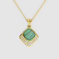 Olivia – 18K Gold Cushion Malachite & Moissanite Diamond-Frame Pendant