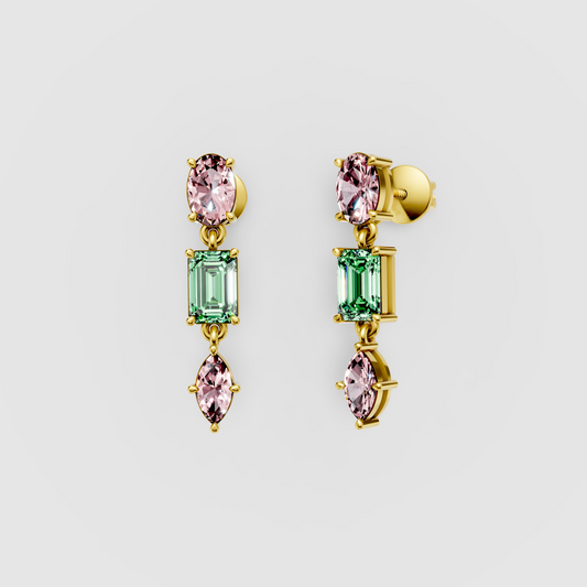 Rebecca - 18K Gold Pink Spinel & Green Garnet Multi-Cut Drop Earrings" (Descriptive & Elegant)