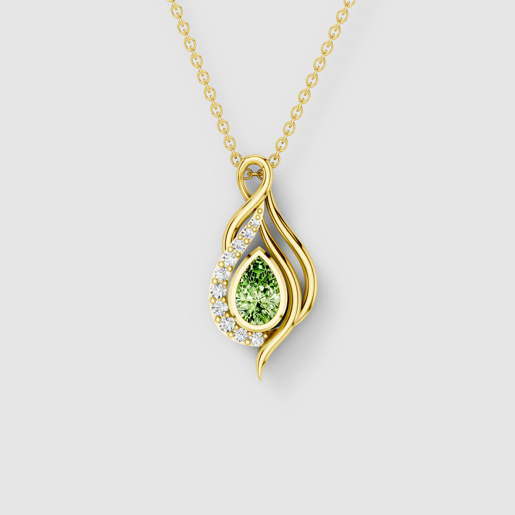Cynthia - Solid 18K Gold Pear-Cut Peridot & Moissanite Ribbon Drop Pendant"