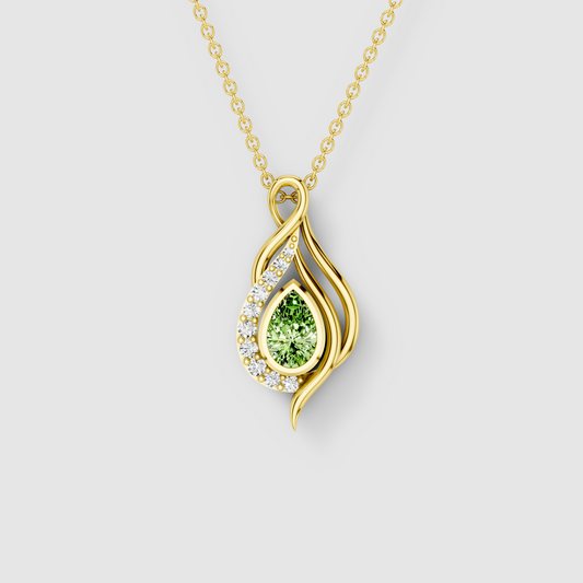 Cynthia - Solid 18K Gold Pear-Cut Peridot & Moissanite Ribbon Drop Pendant"