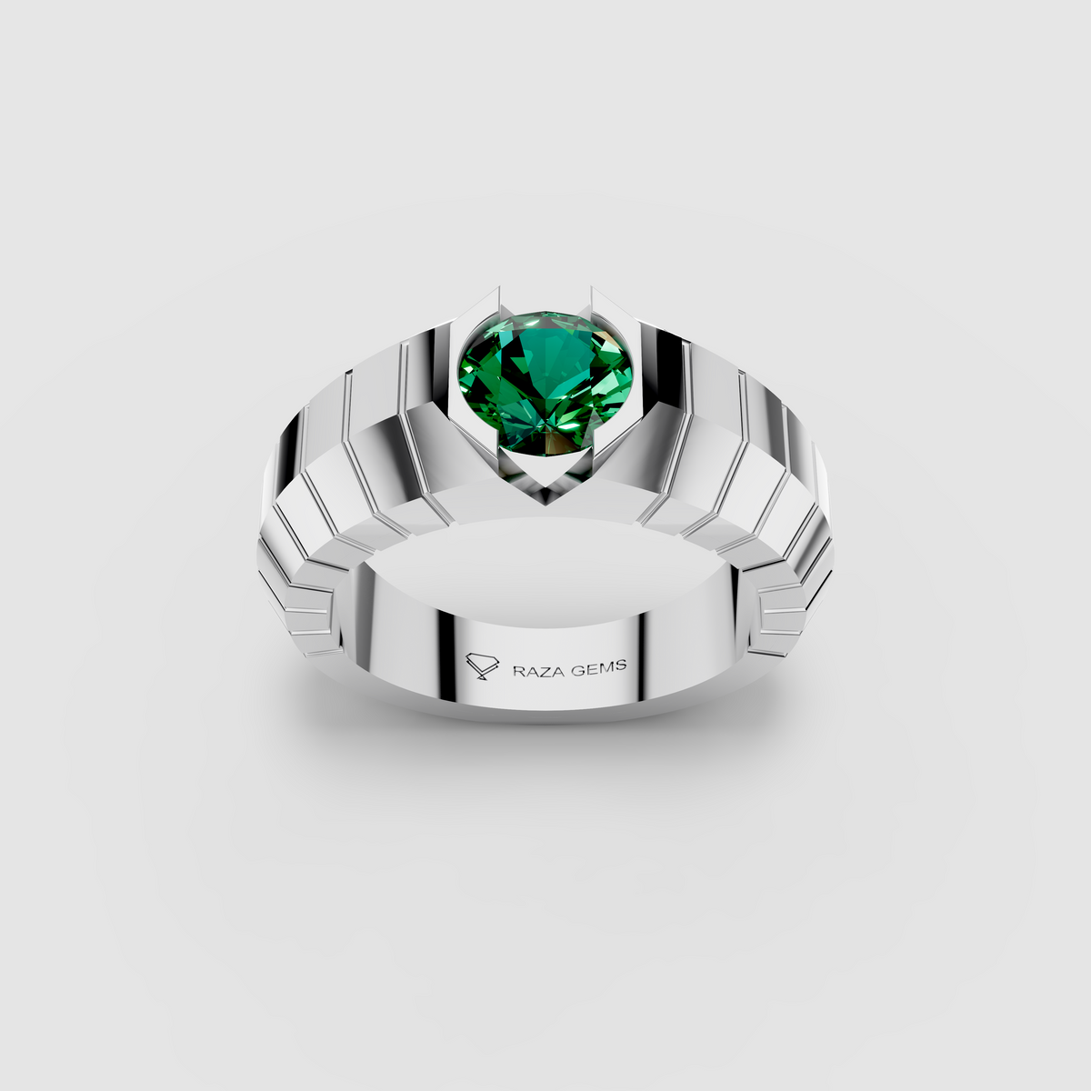 Elisa - 18K Gold Round Emerald Tension-Style Signet Ring