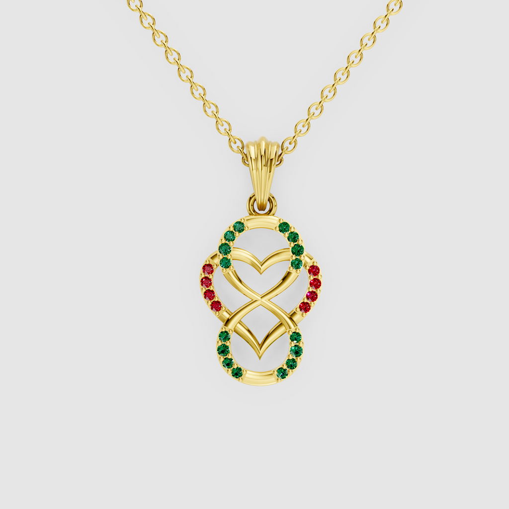 Lily – Emerald & Ruby Figure-Eight Openwork Heart Pendant in 18KT Gold