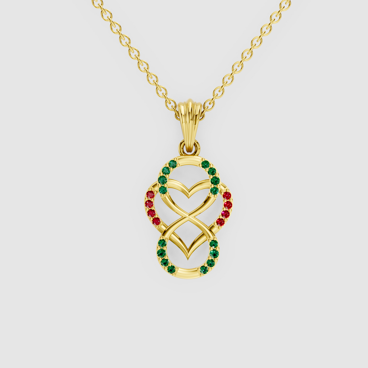 Lily – Emerald & Ruby Figure-Eight Openwork Heart Pendant in 18KT Gold