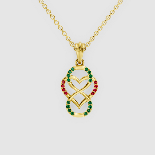 Lily – Emerald & Ruby Figure-Eight Openwork Heart Pendant in 18KT Gold