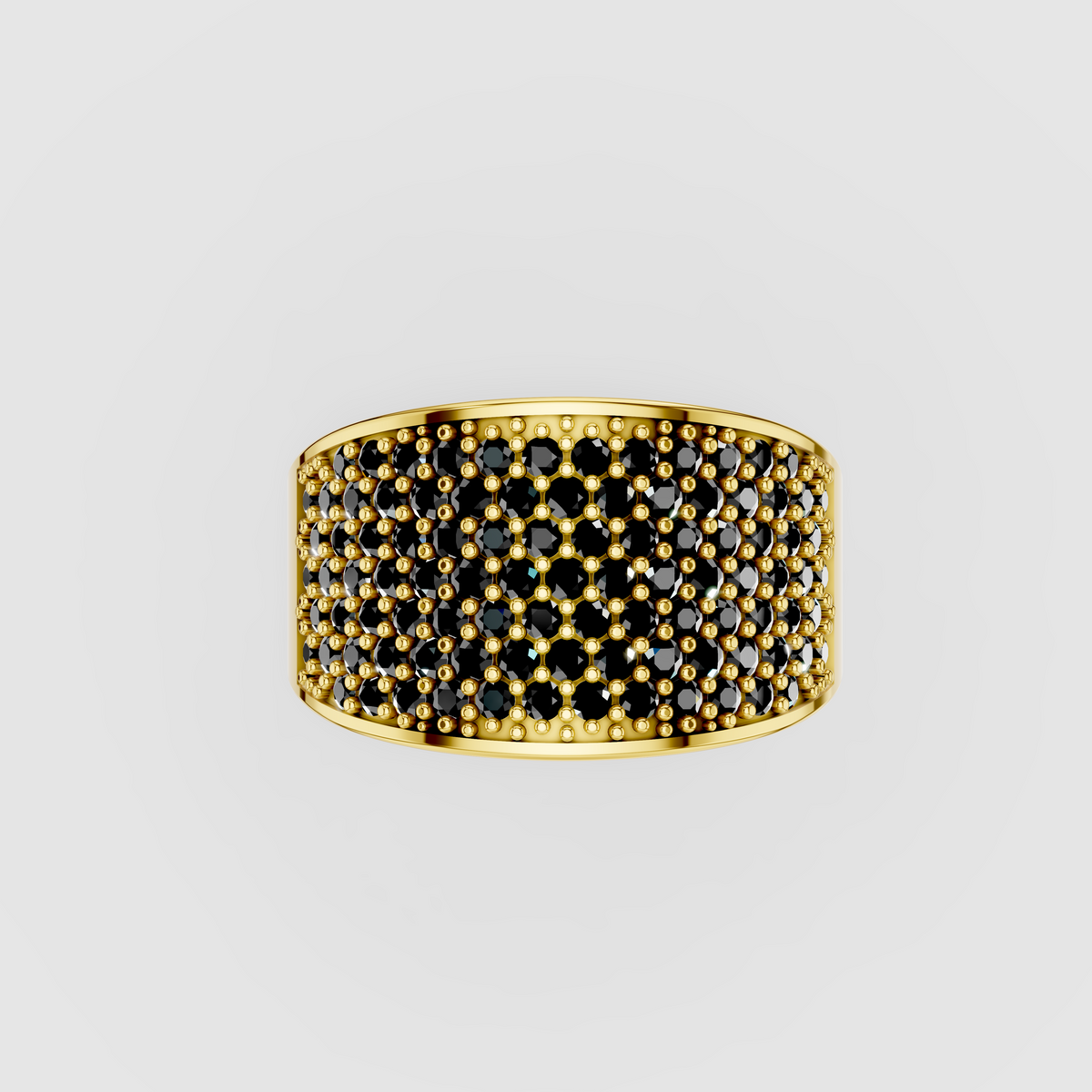 Isabella - Solid 18K Gold Honeycomb Black Zircon Band Ring