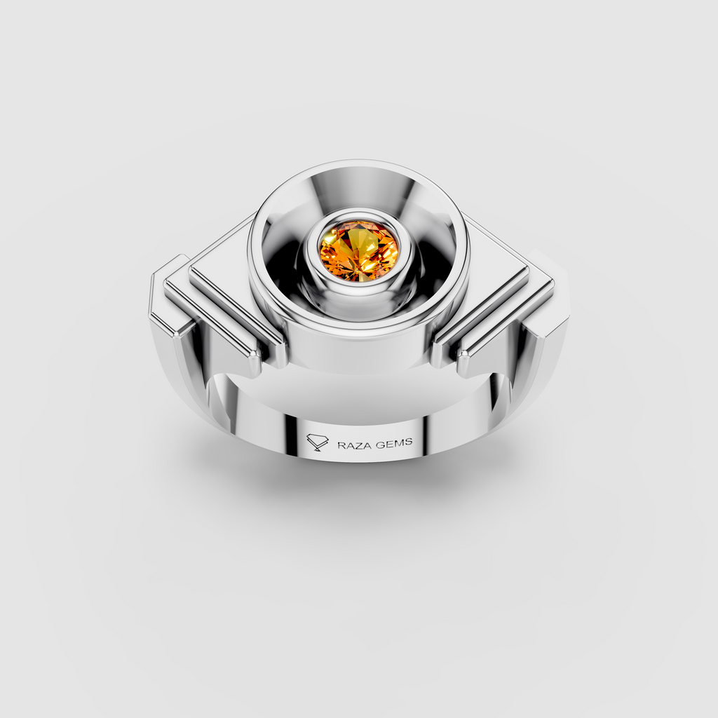 Celeste - 18K Gold Bezel Yellow Spinel Concave Signet Ring