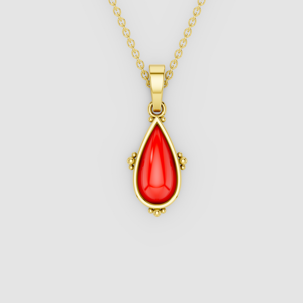Marina – Teardrop Red Coral Bezel Drop Pendant in 18KT Gold