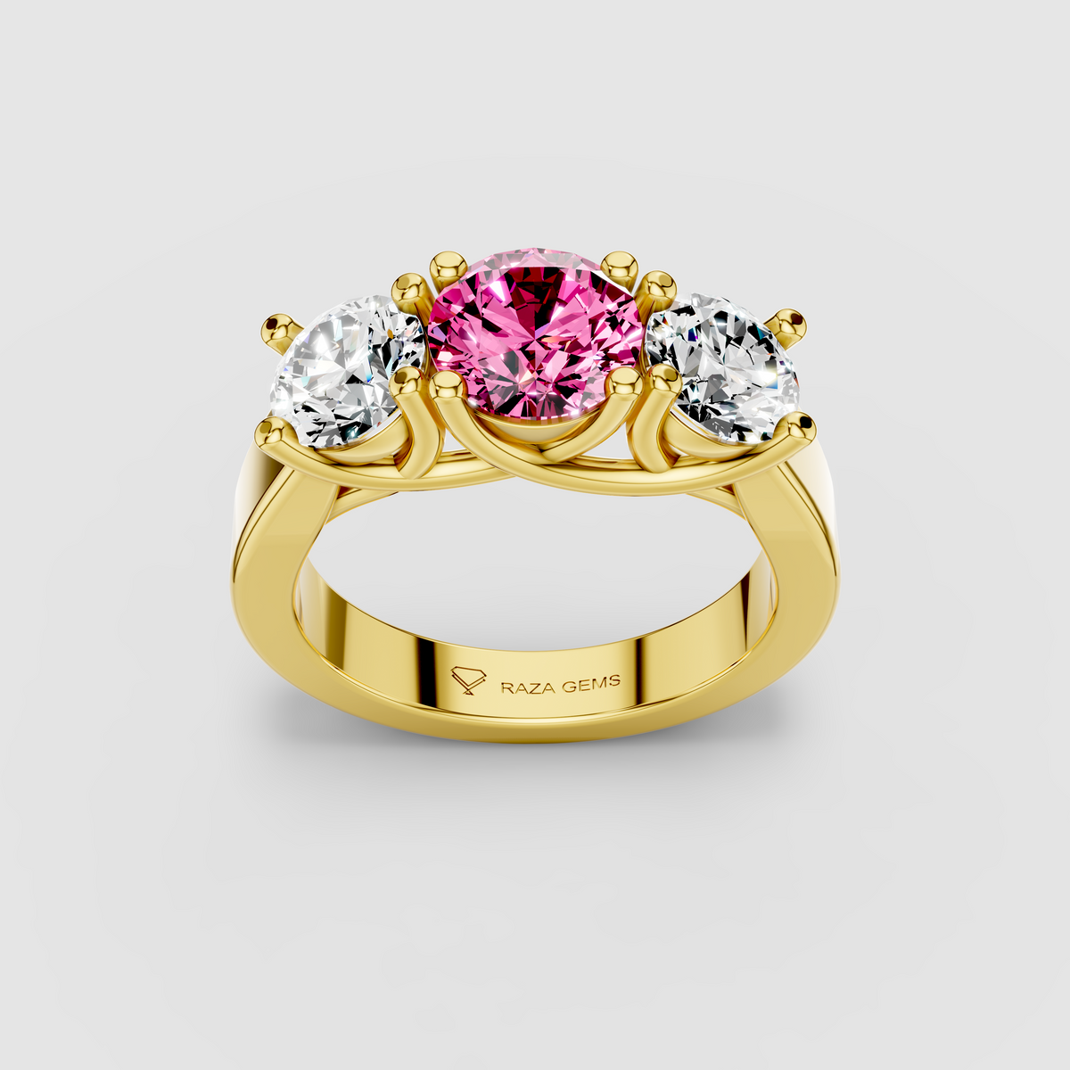 Florence - Solid 18K Gold Pink Sapphire with Brilliant Moissanite Side Stones