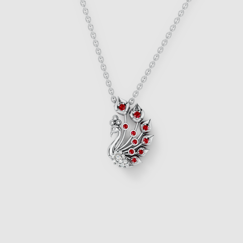 Carol - 18K Gold Peacock Feather Ruby & Moissanite Pendant (Pendant Only)"