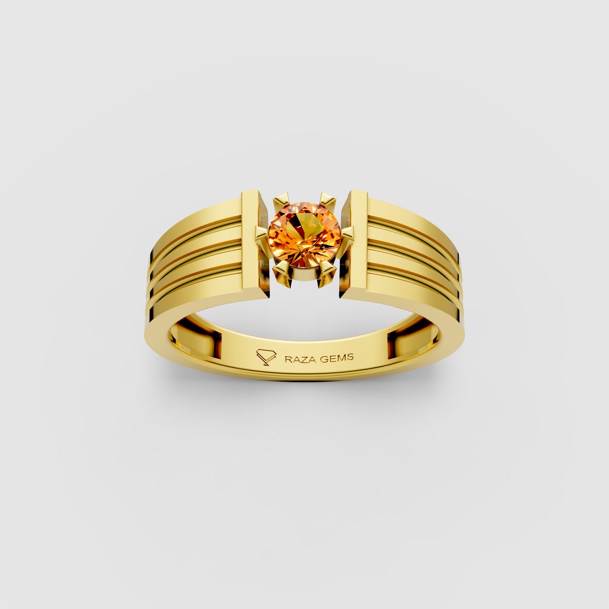 Maryam – 18K Solid Gold Orange Spinel Modern Four-Prong Band