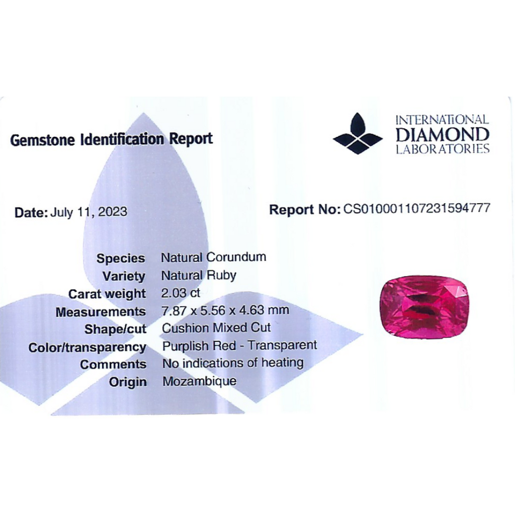 Natural Mozambique Ruby Manik Stone 2.03 Carats Cushion Shape