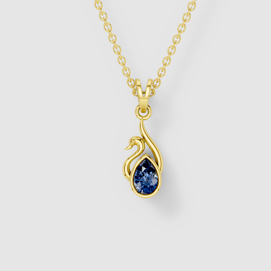 Amanda - Solid 18K Gold Blue Sapphire Swan Silhouette Pendant"