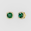 Kimberly - Solid 18K Gold Cushion Emerald with Moissanite Halo Earrings"