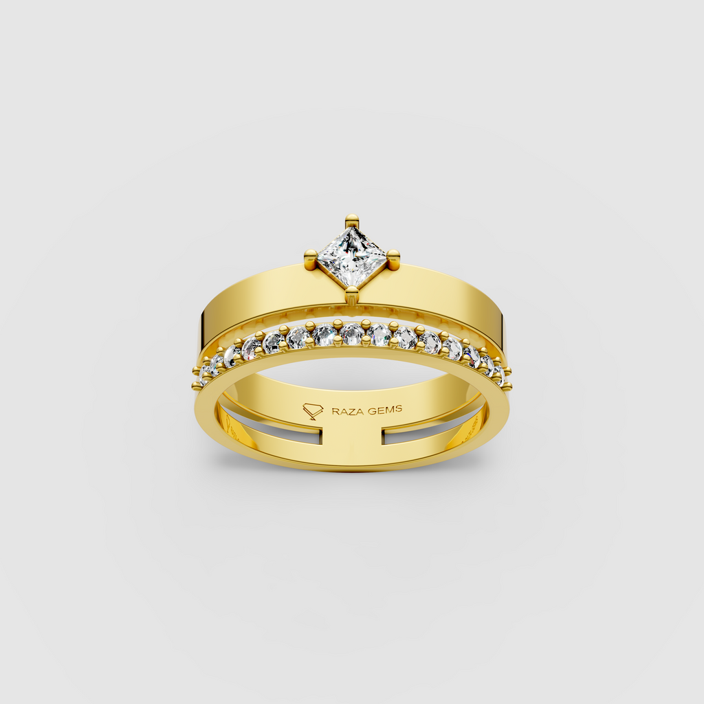 Isabella – 18K Gold Princess Cut Moissanite Elegant Stacking-Style Ring