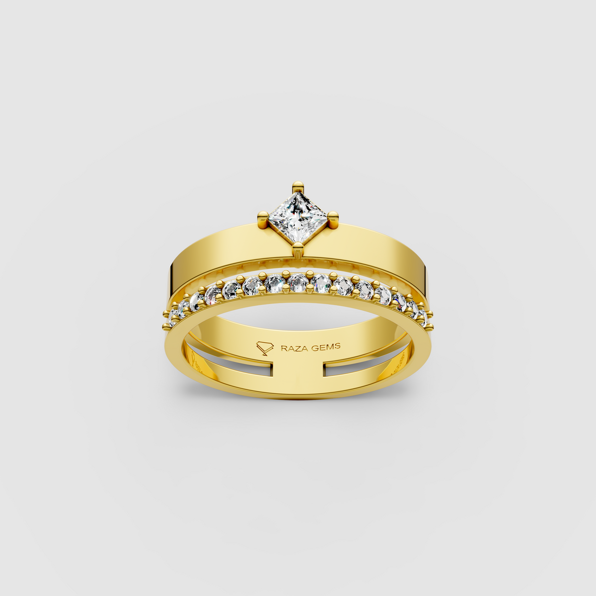 Isabella – 18K Gold Princess Cut Moissanite Elegant Stacking-Style Ring