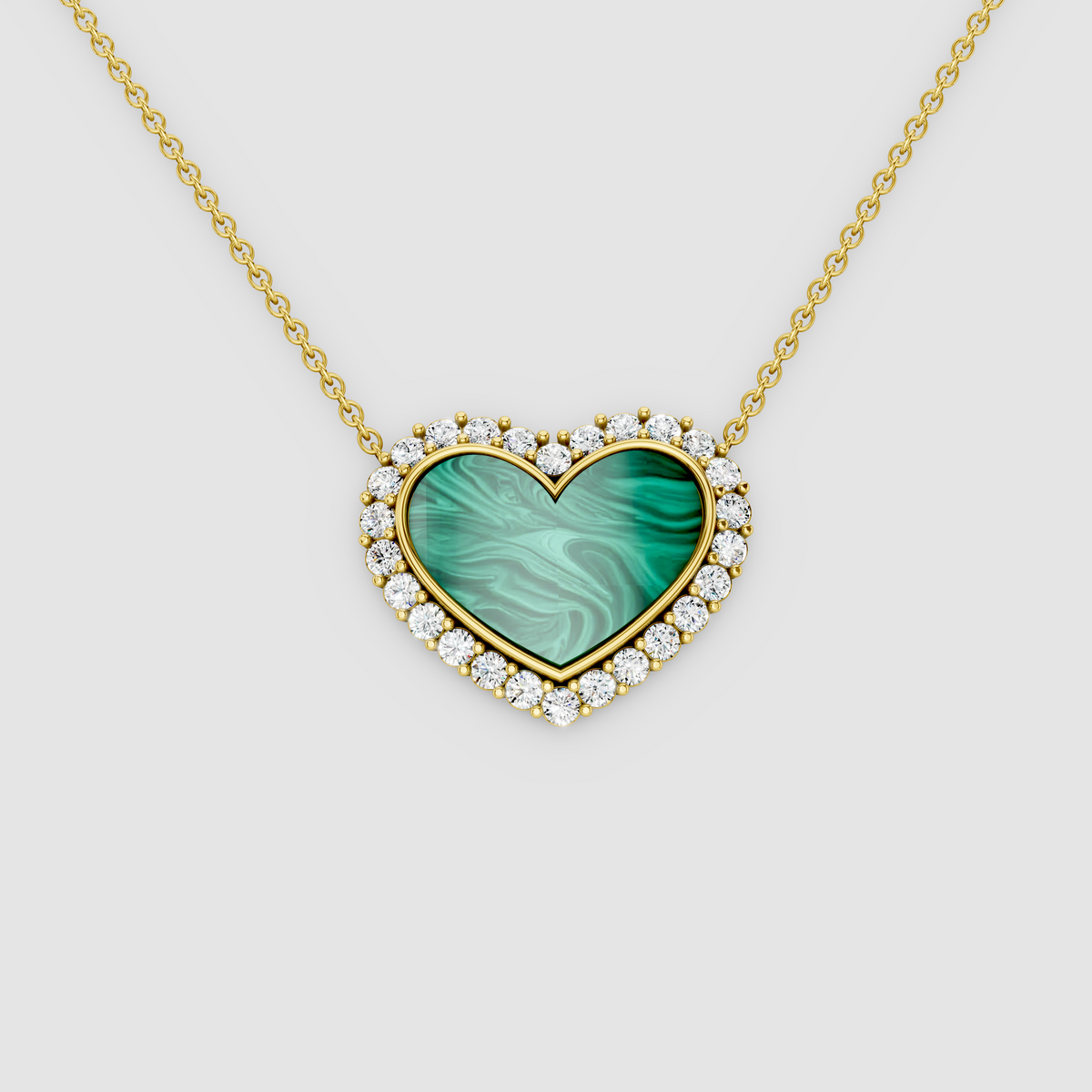 Lisa - 18K Gold Heart Malachite Pendant with Moissanite Halo (Pendant Only)"