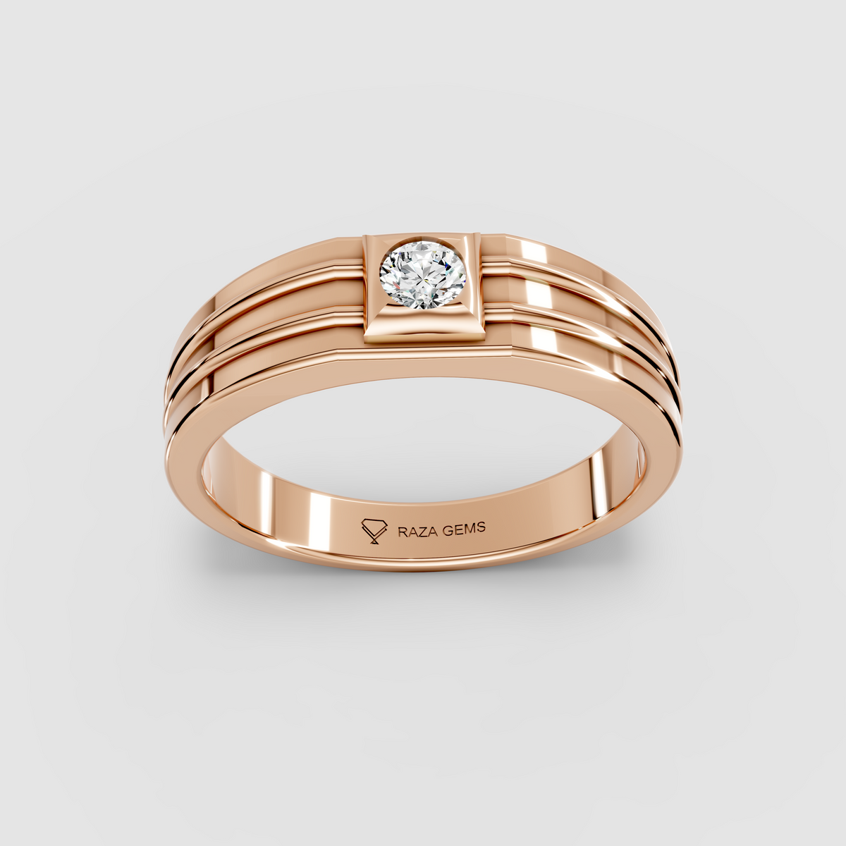 Esme – Flush-Set Round Moissanite Grooved Men's Ring in 18KT Gold