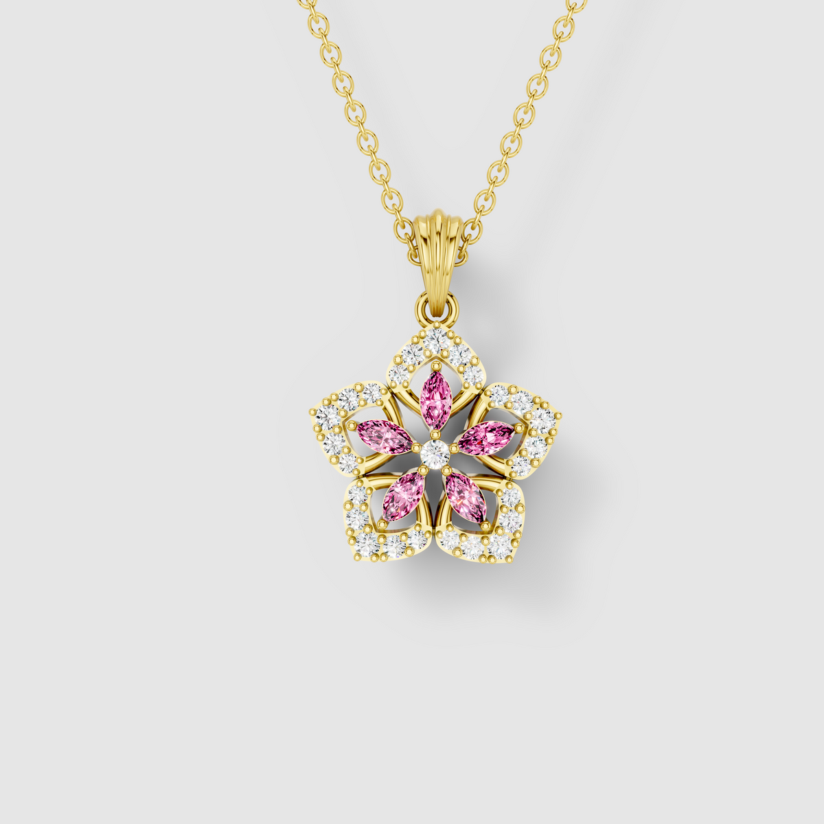 Deborah - 18K Gold Pink Spinel & Moissanite Floral Halo Pendant (Pendant Only)"