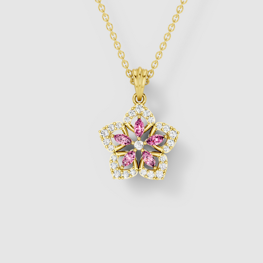 Deborah - 18K Gold Pink Spinel & Moissanite Floral Halo Pendant (Pendant Only)"