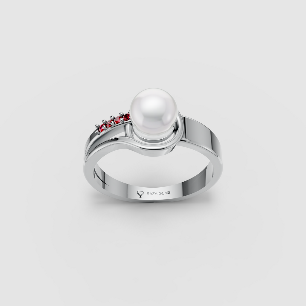 Lyra – 18K Gold Natural Pearl & Ruby Accent Bypass Ring