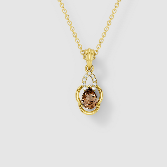 Brenda - 18K Gold Pear Smoky Topaz & Moissanite Halo Drop Pendant (Pendant Only)"