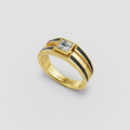 Erin  – 18K Gold Bezel-Set Princess Cut Moissanite Architectural Enamel Ring