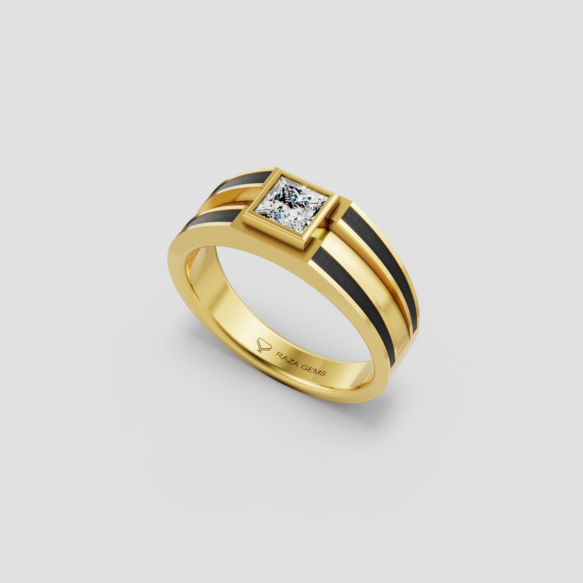 Erin  – 18K Gold Bezel-Set Princess Cut Moissanite Architectural Enamel Ring