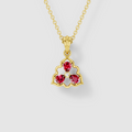 Pamela - Solid 18K Gold Three-Stone Pear Ruby & Moissanite Cluster Pendant"