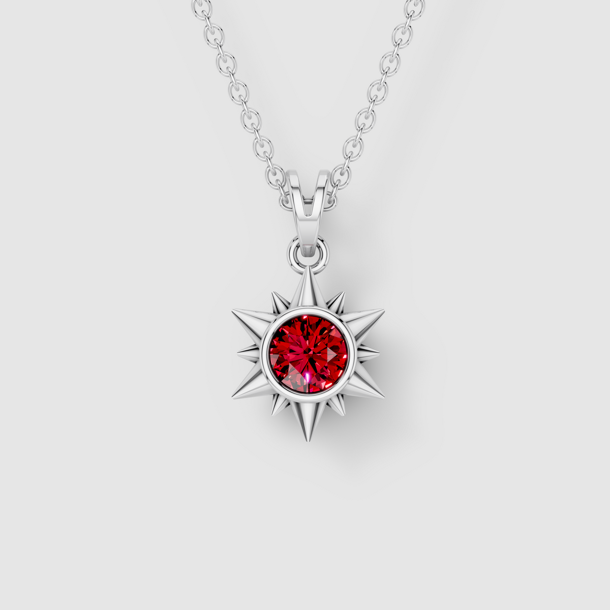 Patricia - 18K Gold Ruby Sunburst Solitaire Pendant"